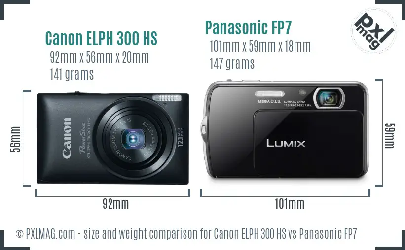 Canon ELPH 300 HS vs Panasonic FP7 size comparison