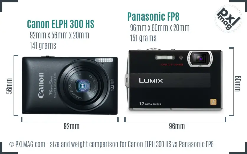 Canon ELPH 300 HS vs Panasonic FP8 size comparison
