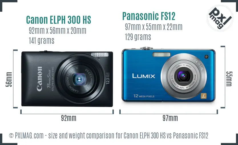 Canon ELPH 300 HS vs Panasonic FS12 size comparison Canon ELPH 300 HS vs Panasonic FS12 size comparison