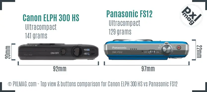 Canon ELPH 300 HS vs Panasonic FS12 top view buttons comparison Canon ELPH 300 HS vs Panasonic FS12 top view buttons comparison
