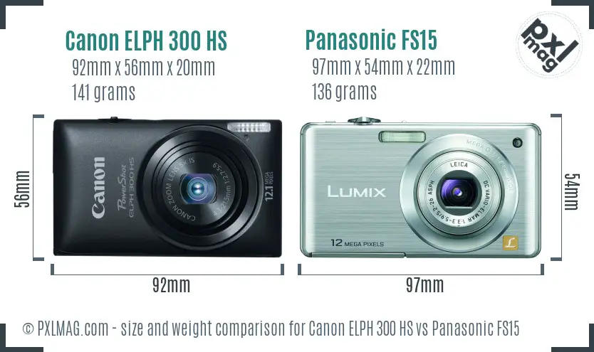Canon ELPH 300 HS vs Panasonic FS15 size comparison