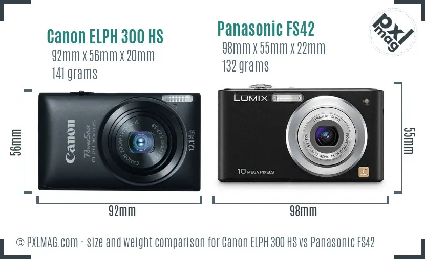 Canon ELPH 300 HS vs Panasonic FS42 size comparison Canon ELPH 300 HS vs Panasonic FS42 size comparison