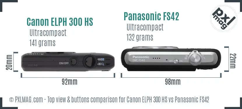 Canon ELPH 300 HS vs Panasonic FS42 top view buttons comparison Canon ELPH 300 HS vs Panasonic FS42 top view buttons comparison