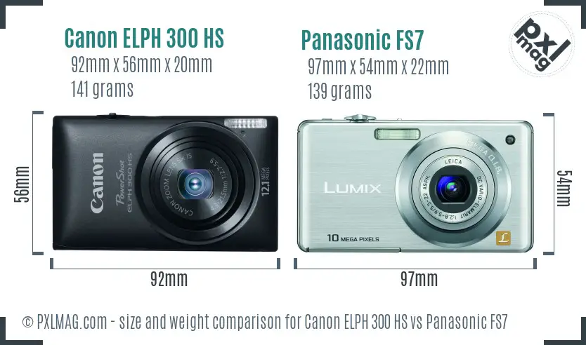 Canon ELPH 300 HS vs Panasonic FS7 size comparison