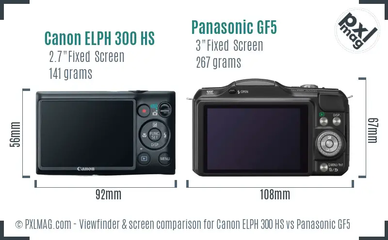 Canon ELPH 300 HS vs Panasonic GF5 Screen and Viewfinder comparison