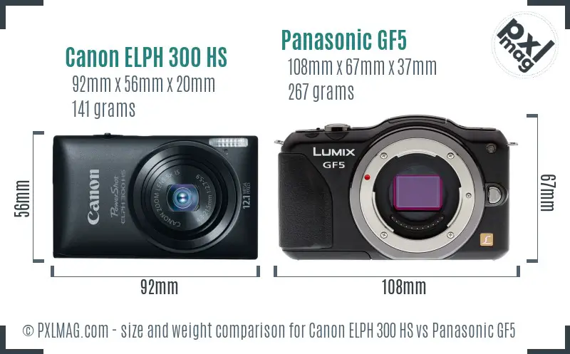 Canon ELPH 300 HS vs Panasonic GF5 size comparison