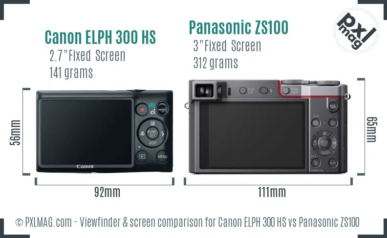 Canon ELPH 300 HS vs Panasonic ZS100 Screen and Viewfinder comparison