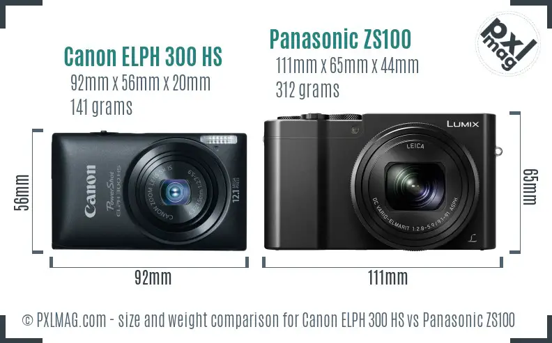 Canon ELPH 300 HS vs Panasonic ZS100 size comparison