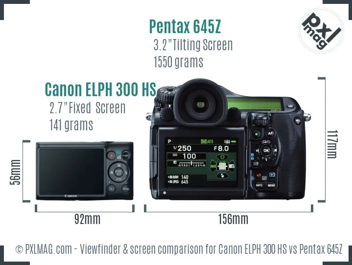 Canon ELPH 300 HS vs Pentax 645Z Screen and Viewfinder comparison