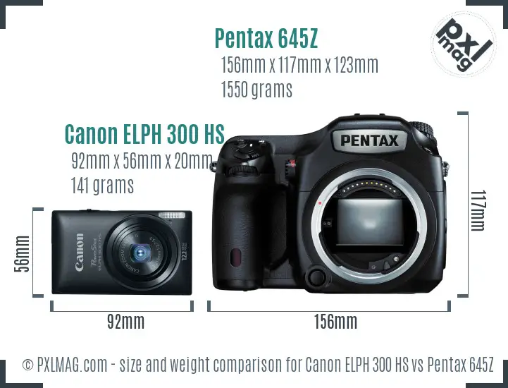 Canon ELPH 300 HS vs Pentax 645Z size comparison