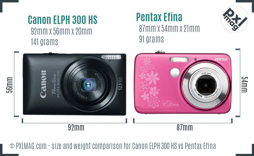 Canon ELPH 300 HS vs Pentax Efina size comparison