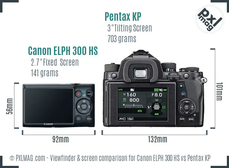 Canon ELPH 300 HS vs Pentax KP Screen and Viewfinder comparison