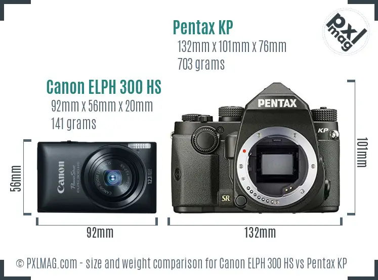 Canon ELPH 300 HS vs Pentax KP size comparison