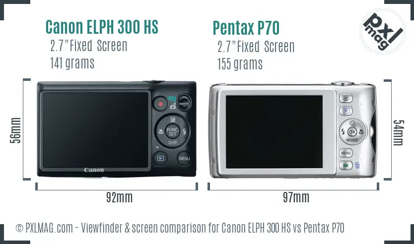 Canon ELPH 300 HS vs Pentax P70 Screen and Viewfinder comparison