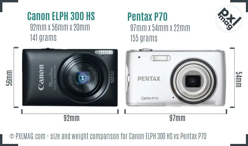 Canon ELPH 300 HS vs Pentax P70 size comparison