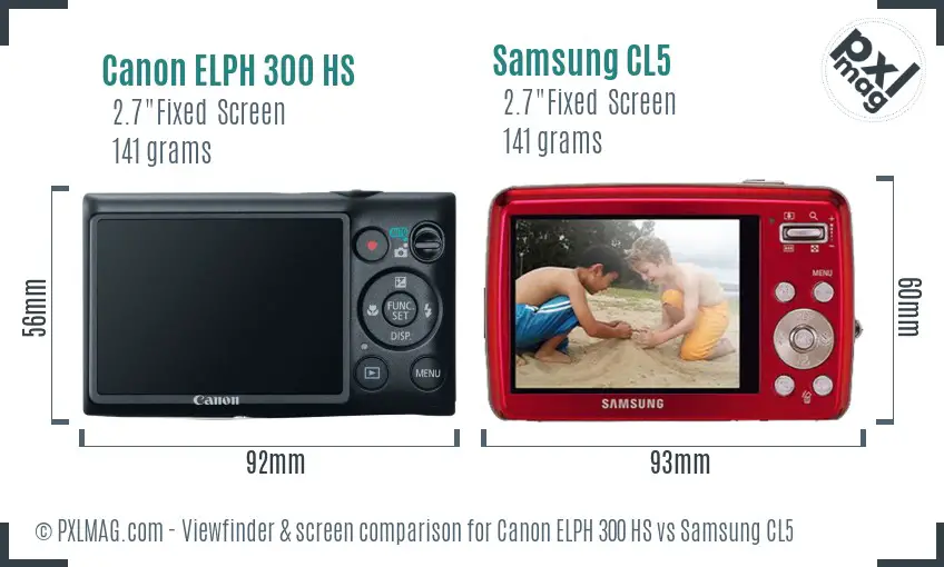 Canon ELPH 300 HS vs Samsung CL5 Screen and Viewfinder comparison