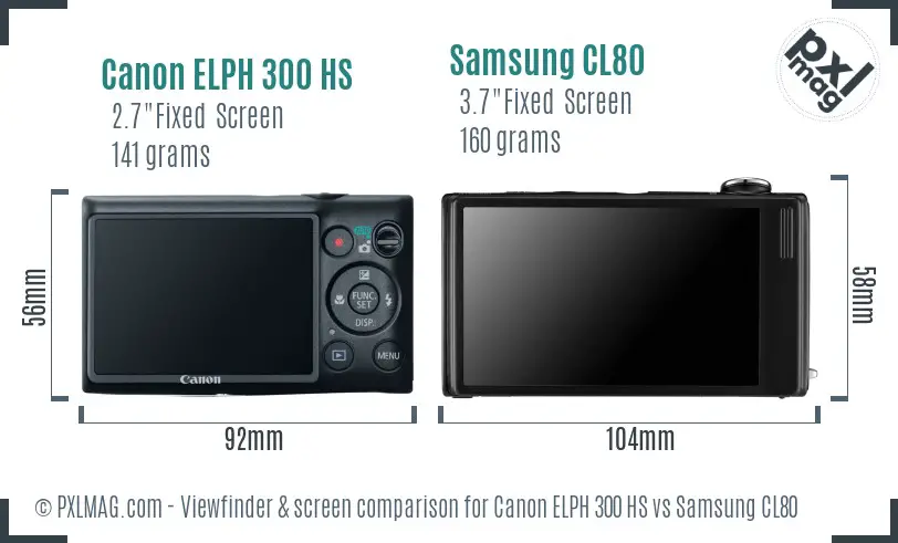 Canon ELPH 300 HS vs Samsung CL80 Screen and Viewfinder comparison