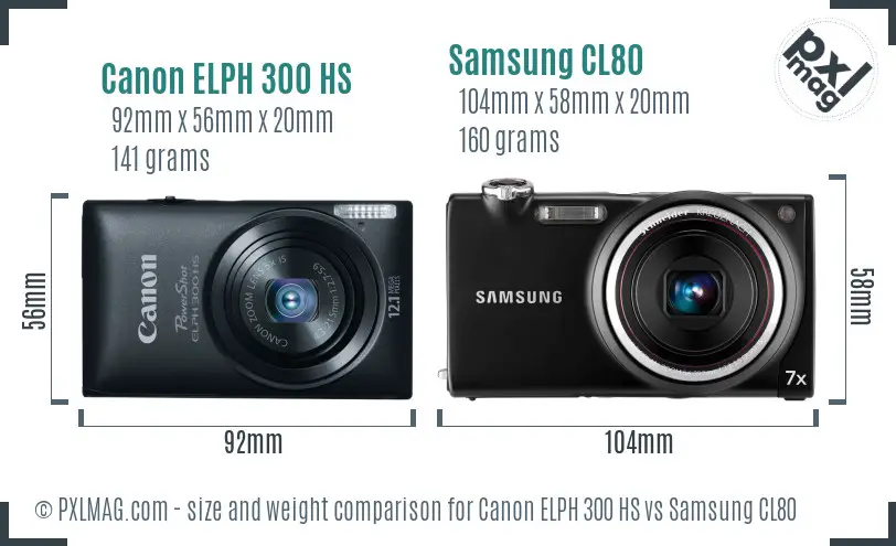 Canon ELPH 300 HS vs Samsung CL80 size comparison