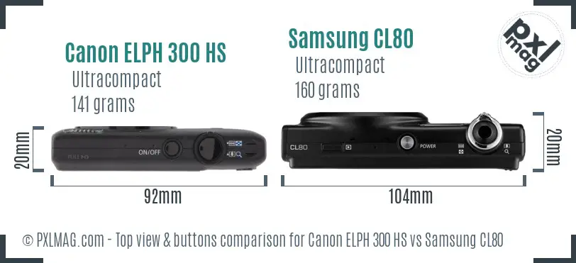 Canon ELPH 300 HS vs Samsung CL80 top view buttons comparison