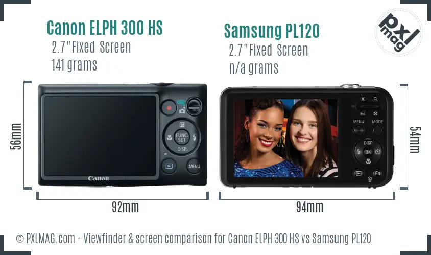 Canon ELPH 300 HS vs Samsung PL120 Screen and Viewfinder comparison