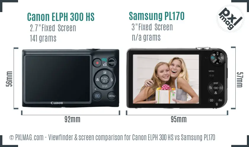 Canon ELPH 300 HS vs Samsung PL170 Screen and Viewfinder comparison