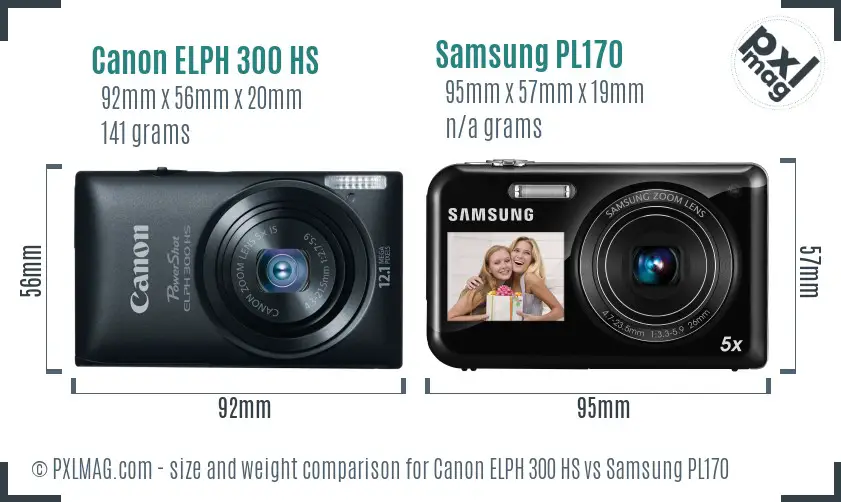 Canon ELPH 300 HS vs Samsung PL170 size comparison