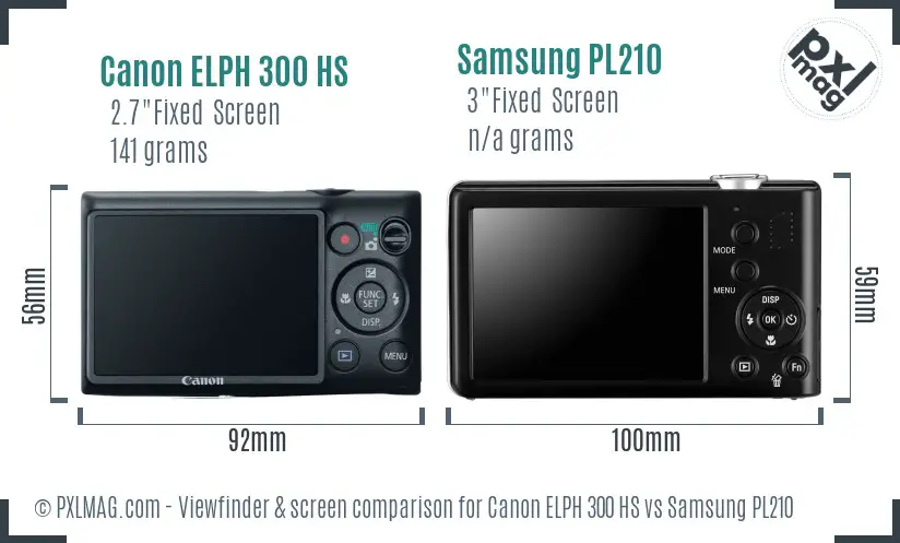 Canon ELPH 300 HS vs Samsung PL210 Screen and Viewfinder comparison