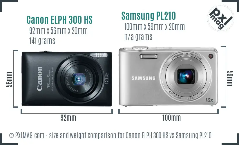 Canon ELPH 300 HS vs Samsung PL210 size comparison