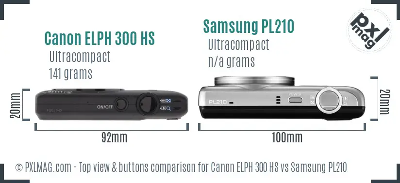 Canon ELPH 300 HS vs Samsung PL210 top view buttons comparison