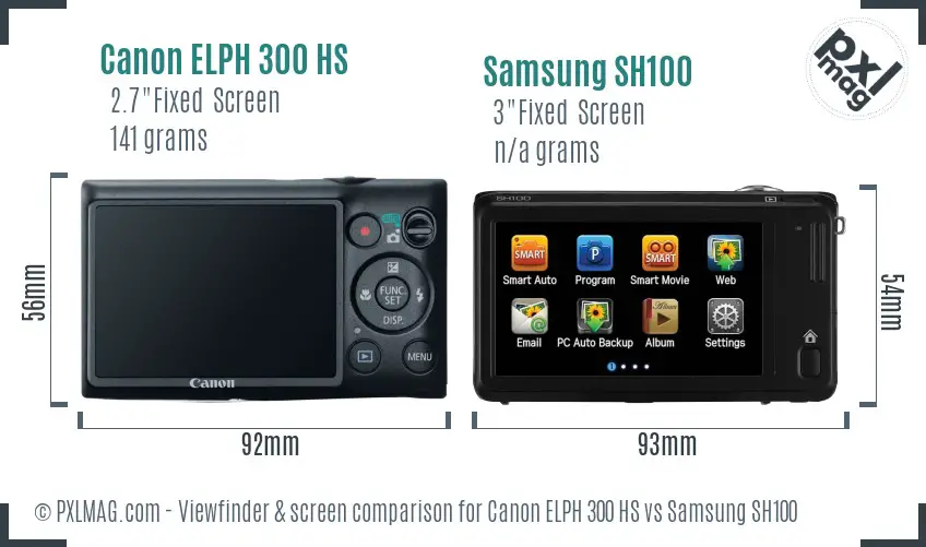 Canon ELPH 300 HS vs Samsung SH100 Screen and Viewfinder comparison