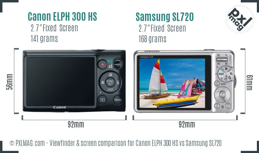 Canon ELPH 300 HS vs Samsung SL720 Screen and Viewfinder comparison
