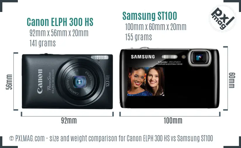 Canon ELPH 300 HS vs Samsung ST100 size comparison Canon ELPH 300 HS vs Samsung ST100 size comparison