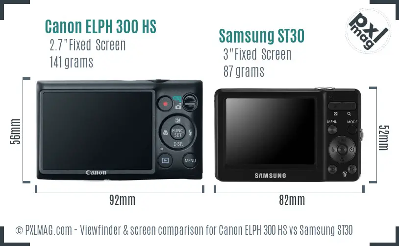 Canon ELPH 300 HS vs Samsung ST30 Screen and Viewfinder comparison