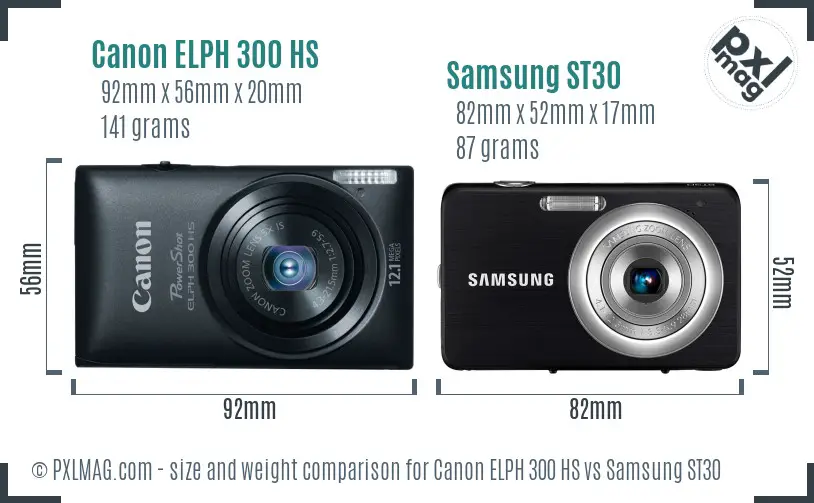 Canon ELPH 300 HS vs Samsung ST30 size comparison