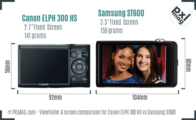 Canon ELPH 300 HS vs Samsung ST600 Screen and Viewfinder comparison