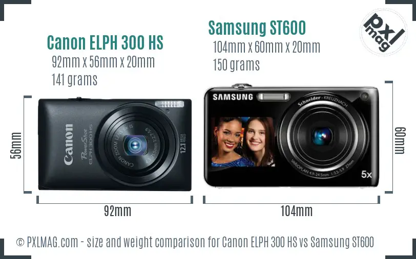 Canon ELPH 300 HS vs Samsung ST600 size comparison