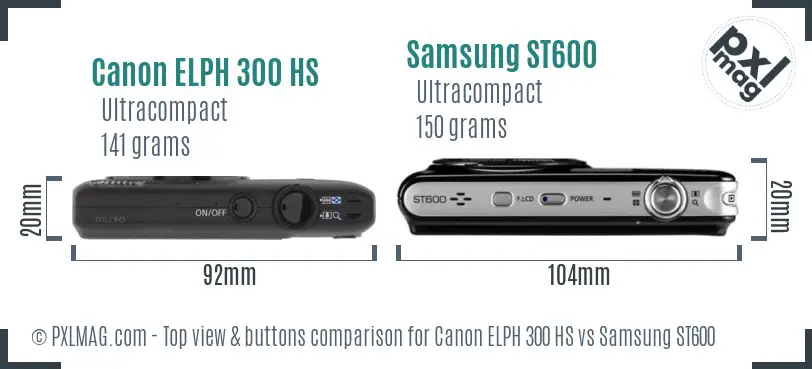 Canon ELPH 300 HS vs Samsung ST600 top view buttons comparison