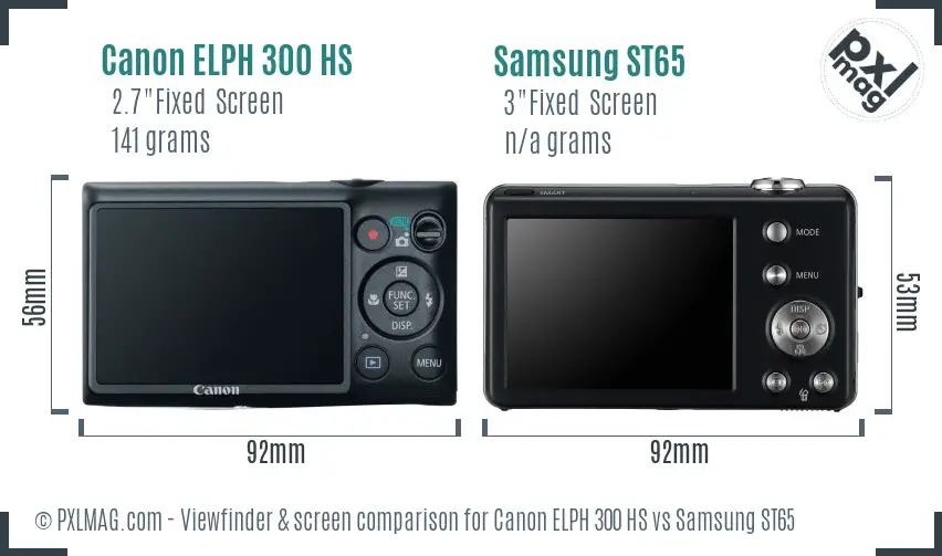 Canon ELPH 300 HS vs Samsung ST65 Screen and Viewfinder comparison