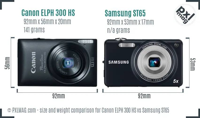 Canon ELPH 300 HS vs Samsung ST65 size comparison