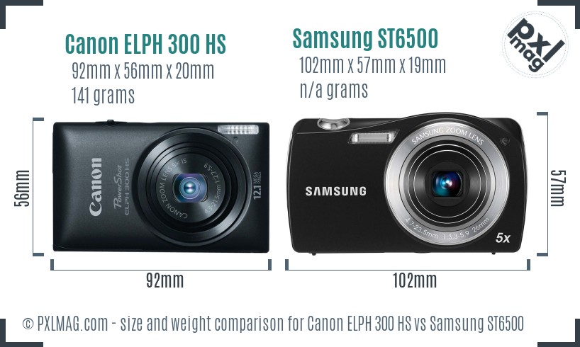 Canon ELPH 300 HS vs Samsung ST6500 size comparison Canon ELPH 300 HS vs Samsung ST6500 size comparison