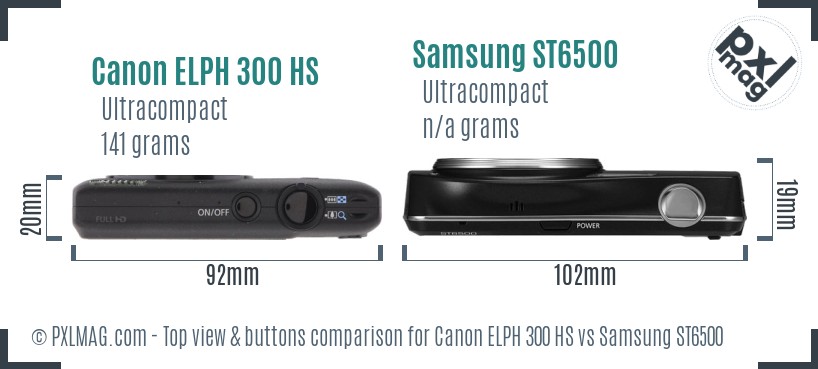 Canon ELPH 300 HS vs Samsung ST6500 top view buttons comparison