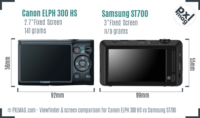 Canon ELPH 300 HS vs Samsung ST700 Screen and Viewfinder comparison