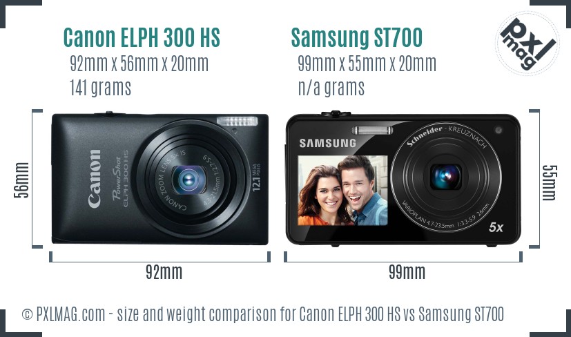Canon ELPH 300 HS vs Samsung ST700 size comparison Canon ELPH 300 HS vs Samsung ST700 size comparison