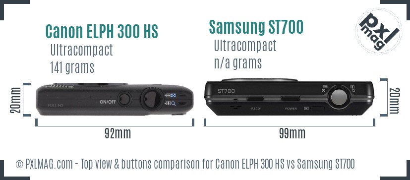 Canon ELPH 300 HS vs Samsung ST700 top view buttons comparison
