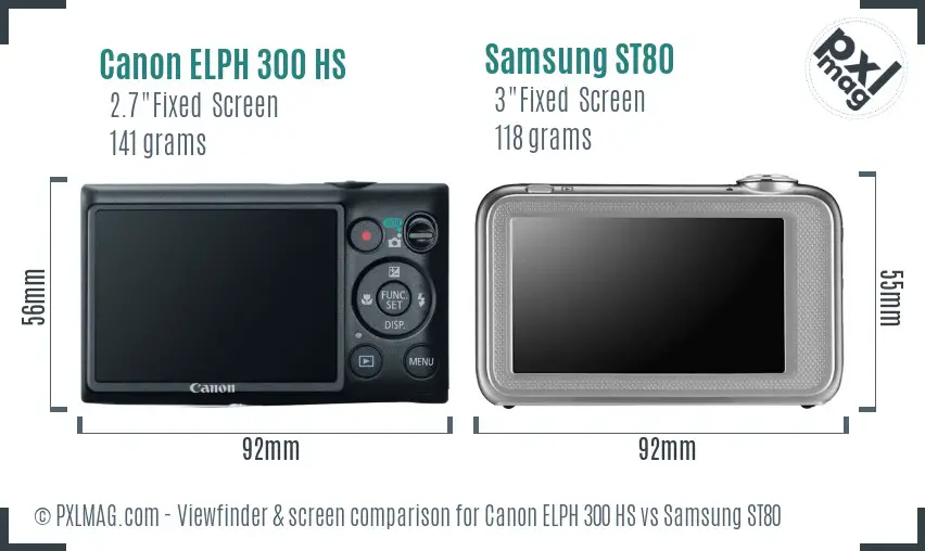 Canon ELPH 300 HS vs Samsung ST80 Screen and Viewfinder comparison