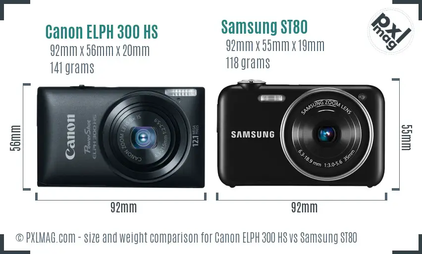 Canon ELPH 300 HS vs Samsung ST80 size comparison