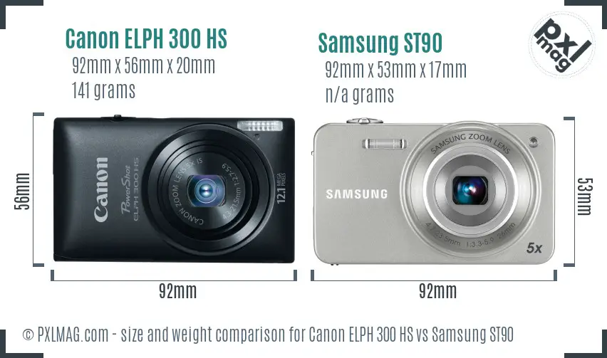 Canon ELPH 300 HS vs Samsung ST90 size comparison