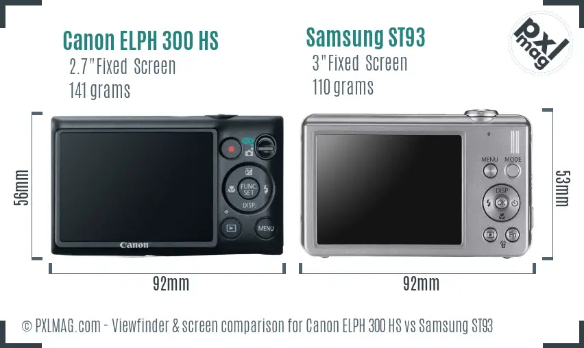 Canon ELPH 300 HS vs Samsung ST93 Screen and Viewfinder comparison