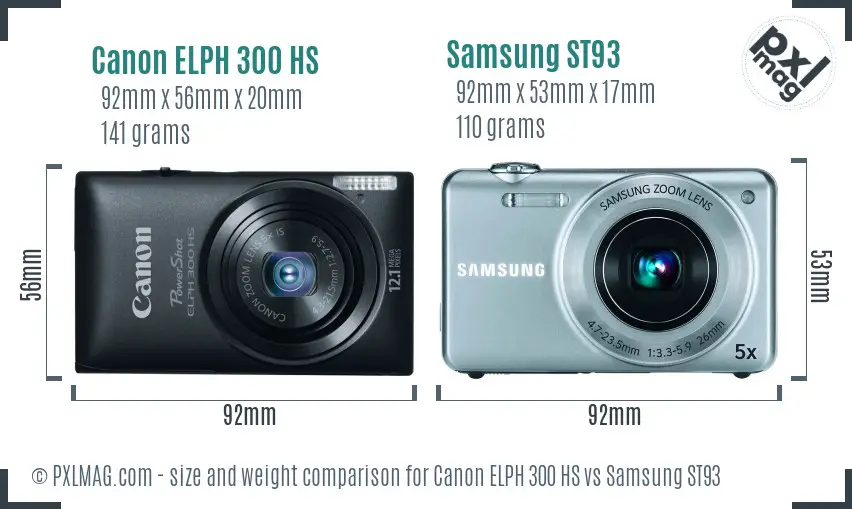 Canon ELPH 300 HS vs Samsung ST93 size comparison