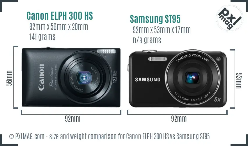 Canon ELPH 300 HS vs Samsung ST95 size comparison